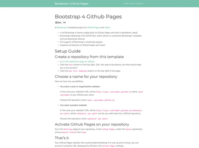 Bootstrap 4 Github Pages screenshot