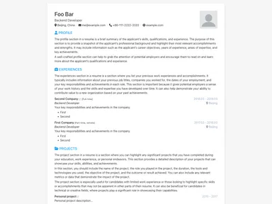 Online Resume screenshot